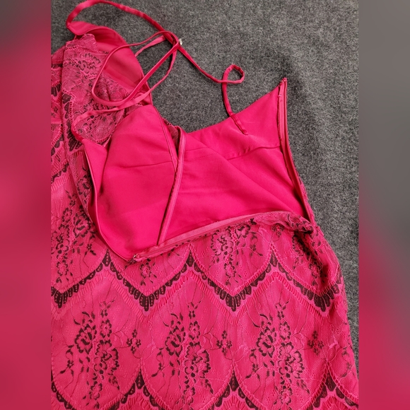 Free People Nothing Like This Hot Pink Lace Overlay Mini Dress Size 10 - Picture 11 of 14